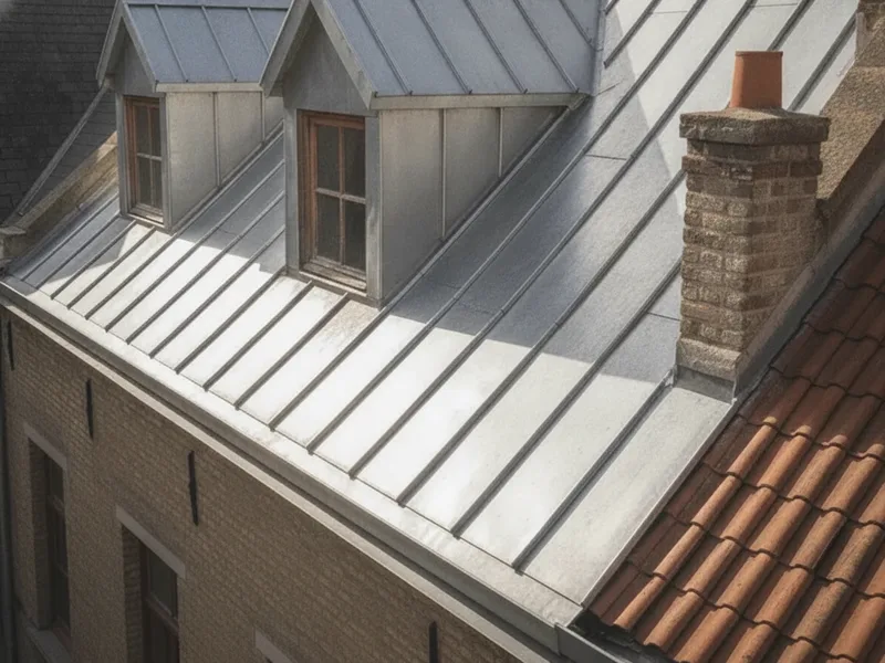 Toiture en zinc à joint debout réalisée par Embellie-Toit à Tournai