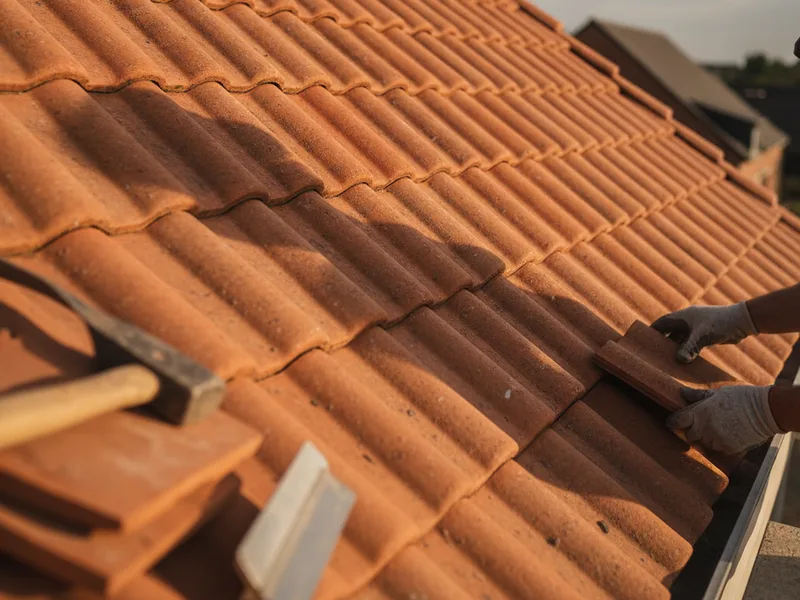 Pose de tuiles en terre cuite sur une toiture en Belgique